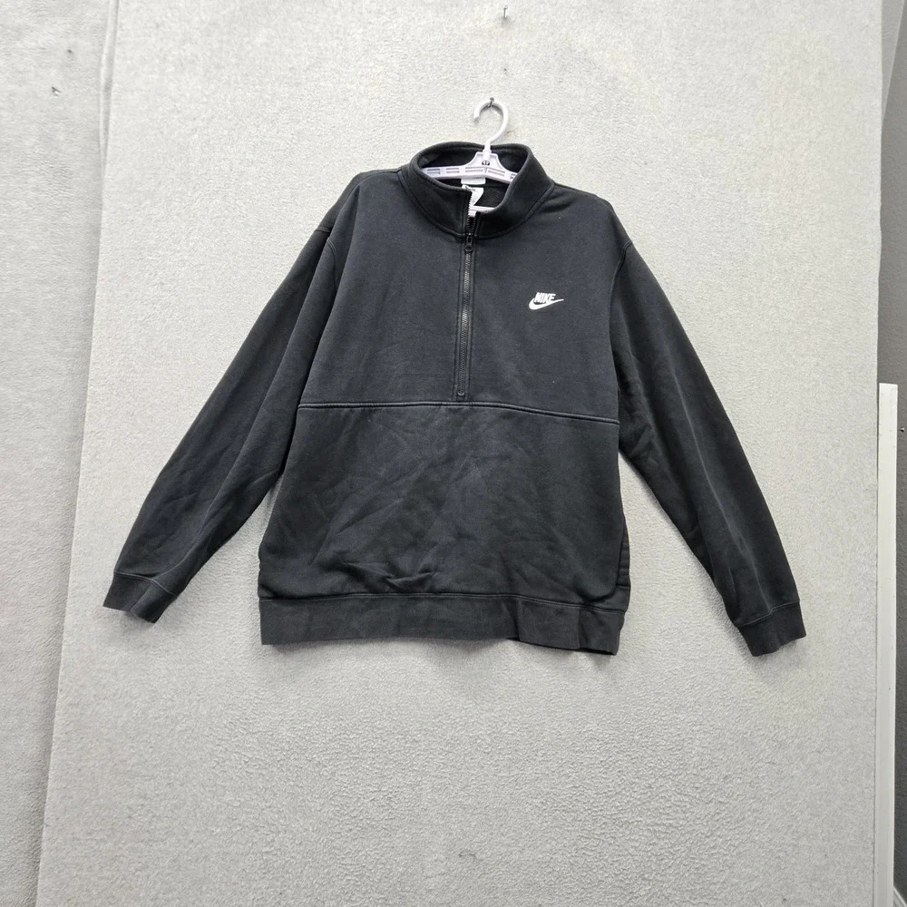 Nike Men Hoodie XL Black Fleece Nike Swoosh Embroidered Half Zip Logo Pockets
